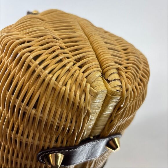 Etienne Aigner Brown and Tan hand Bag with Woven Wicker Texture with wallet - Picture 13 of 16